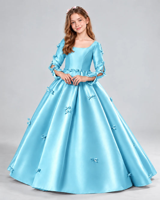 Sky Blue Ball Gown Girls Formal Dresses Front