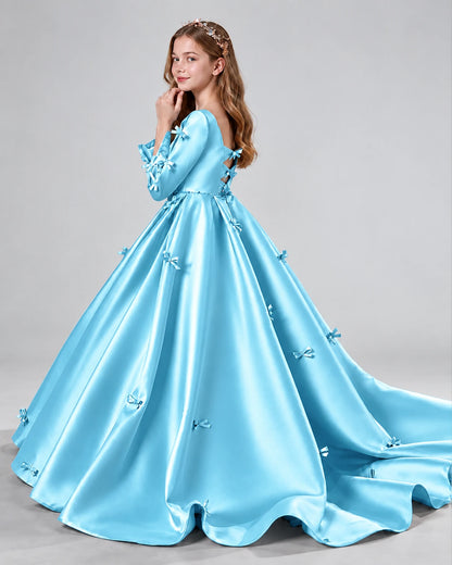 Sky Blue Ball Gown Girls Formal Dresses Side