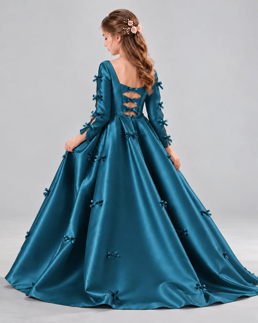 Teal Ball Gown Girls Formal Dresses Back