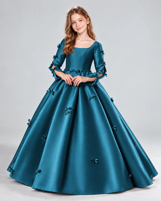 Teal Ball Gown Girls Formal Dresses Front
