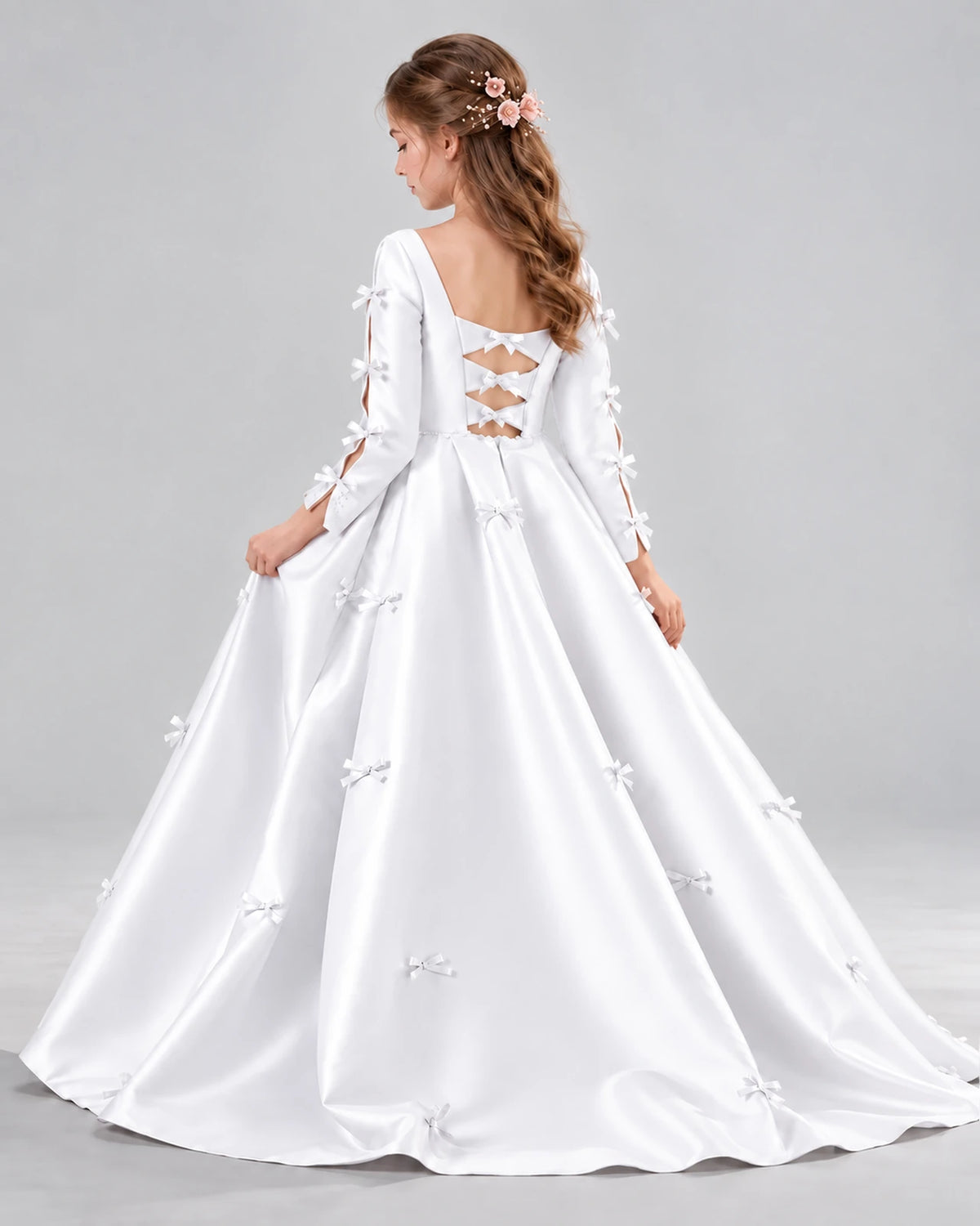 White Ball Gown Girls Formal Dresses Back