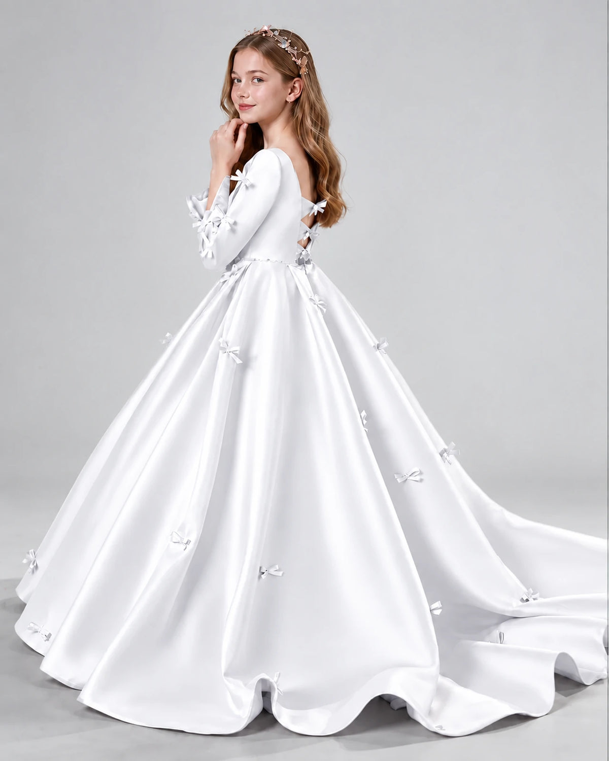White Ball Gown Girls Formal Dresses Side