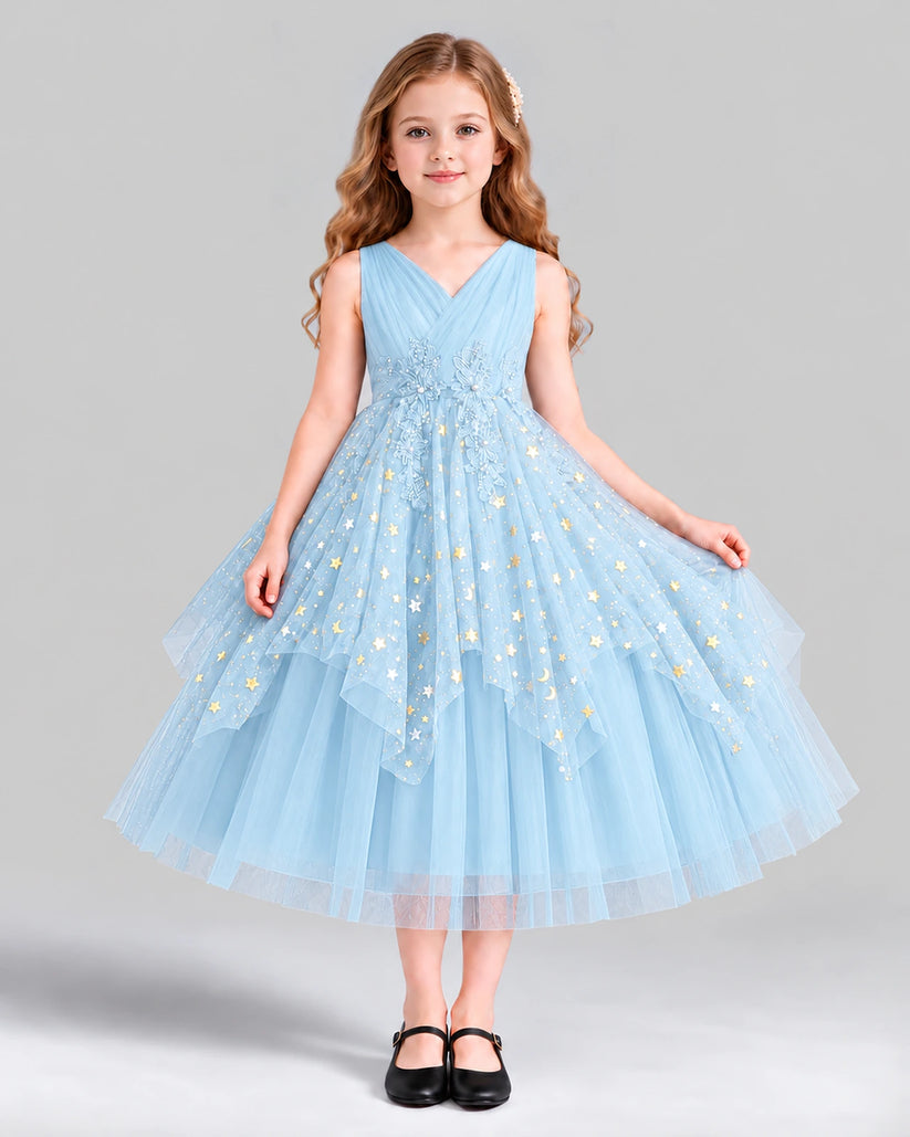Baby Blue Ball Gown Girls Formal Dress Front