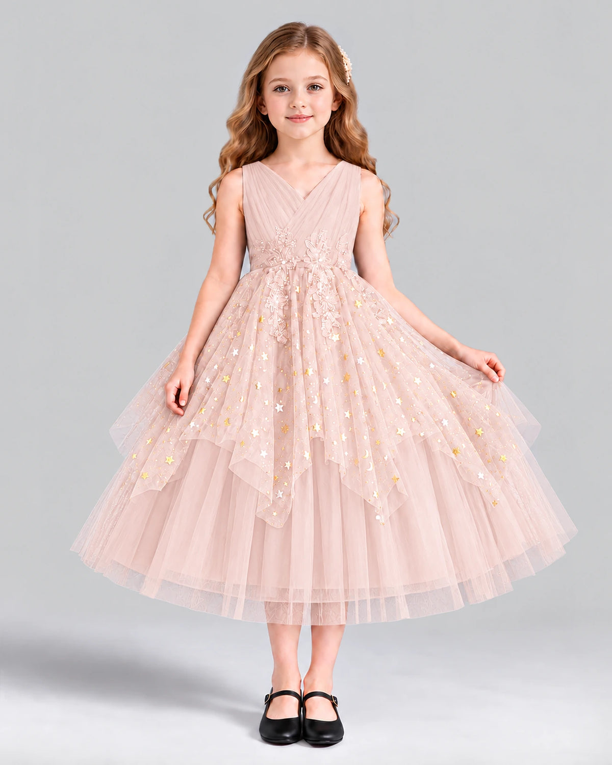 Blush Pink Ball Gown Girls Formal Dress Front