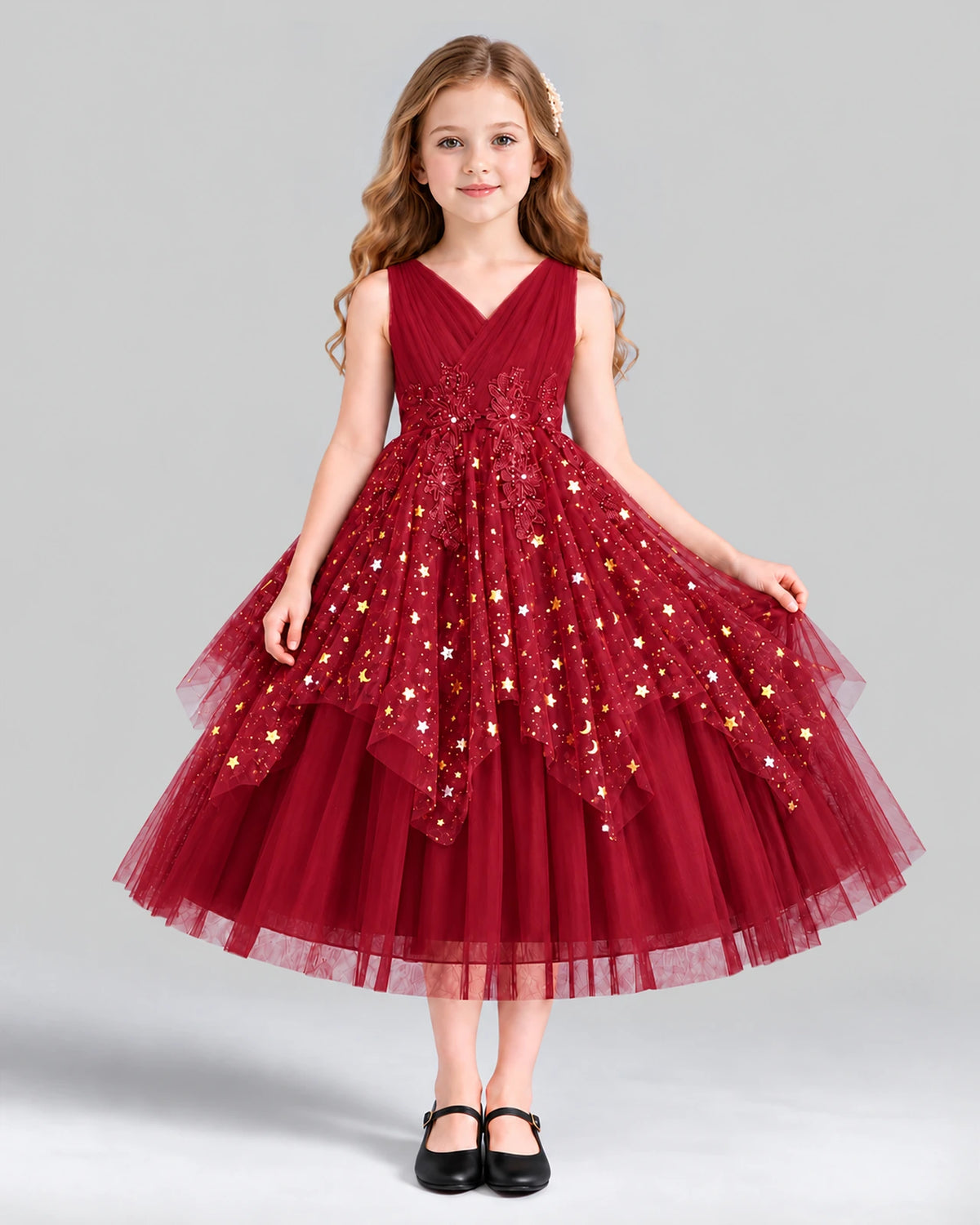 Burgundy Ball Gown Girls Formal Dress Front