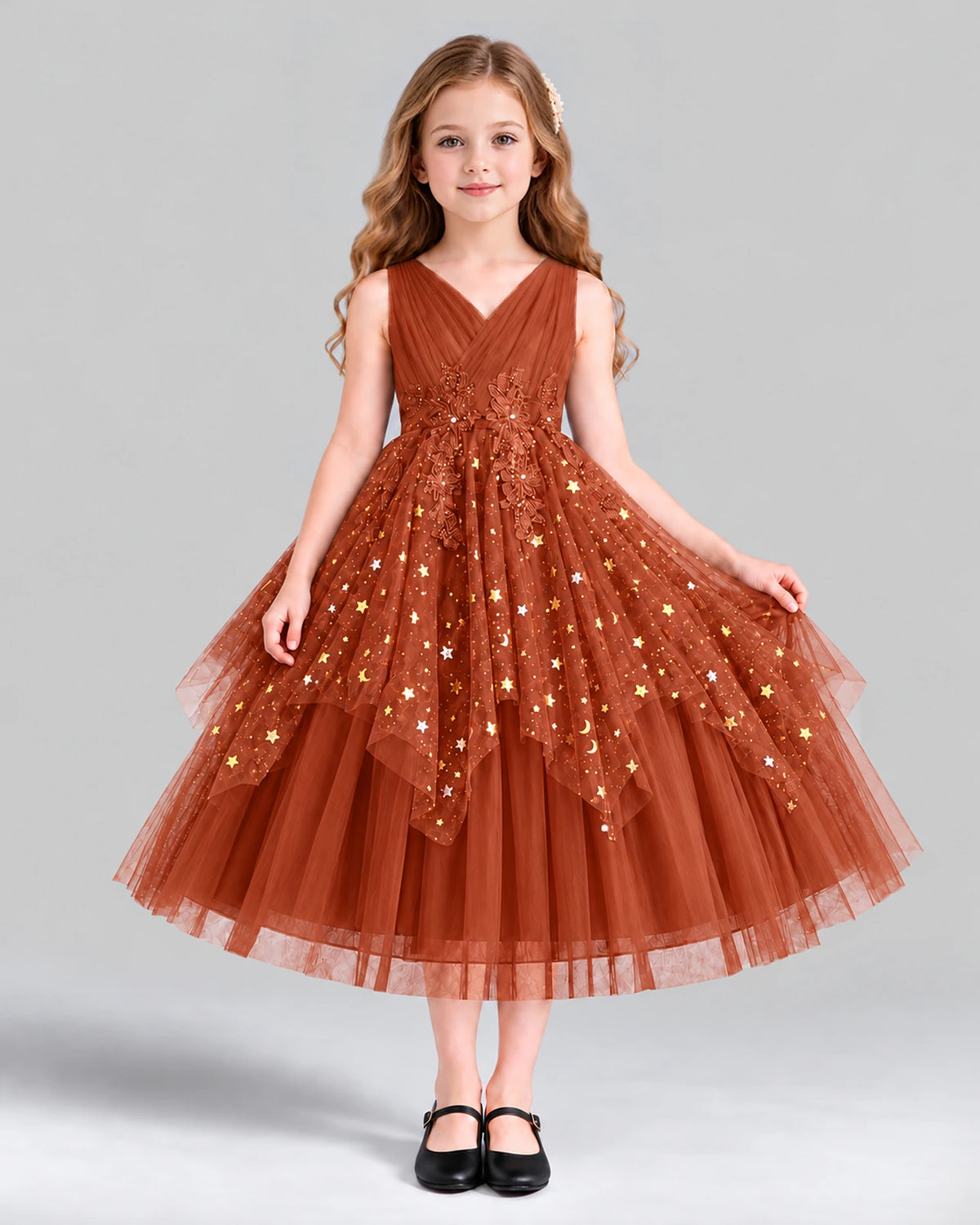 Burnt Orange Ball Gown Girls Formal Dress Front