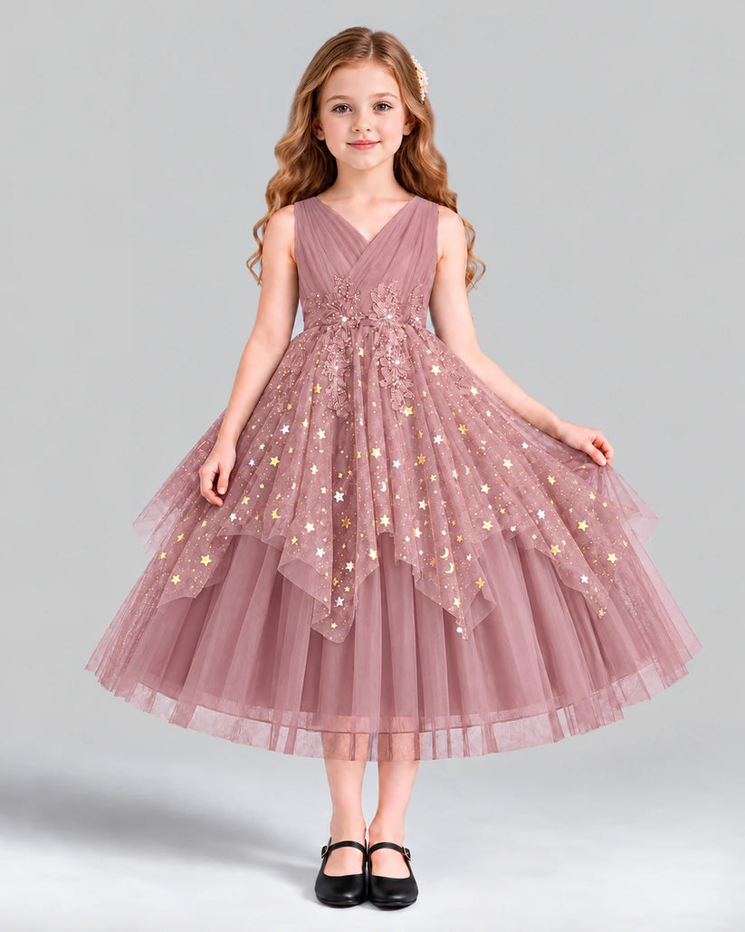 Dusty Rose Ball Gown Girls Formal Dress Front