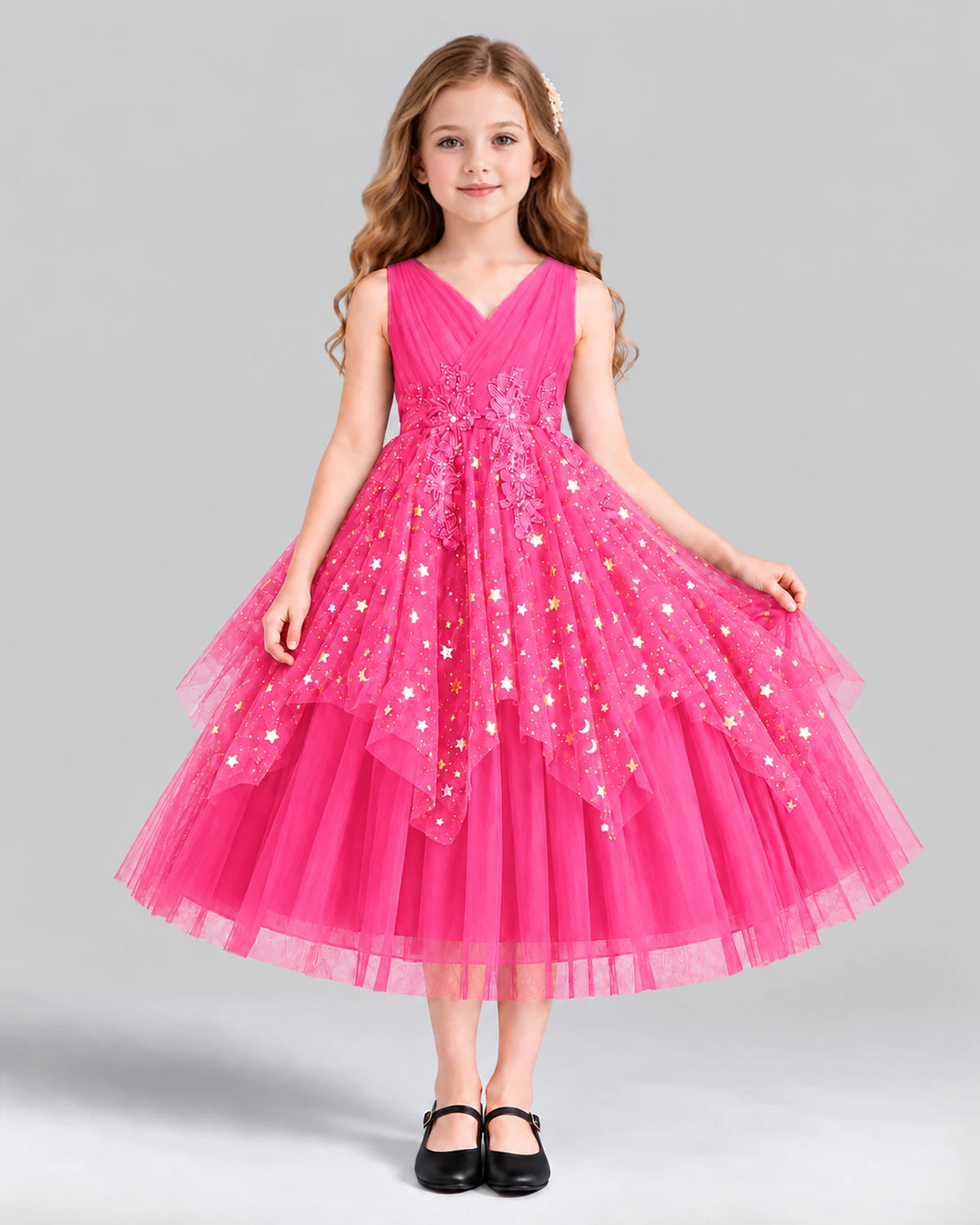 Hot Pink Ball Gown Girls Formal Dress Front