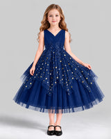 Navy Blue Ball Gown Girls Formal Dress Front