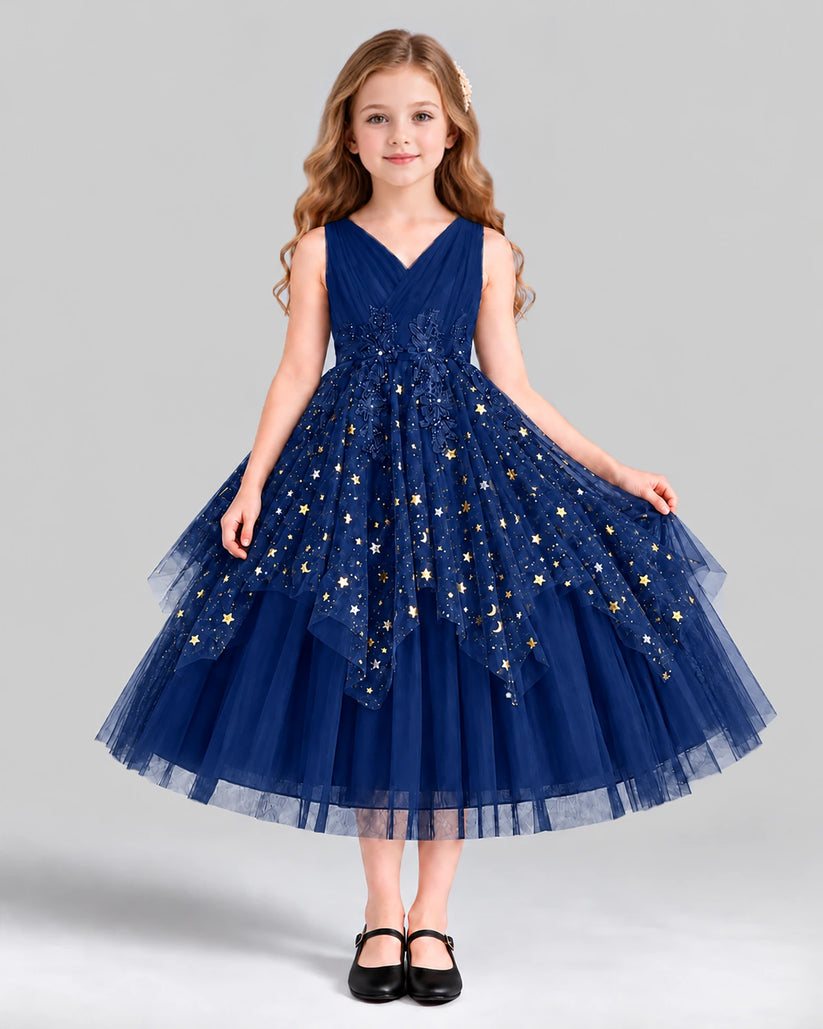 Navy Blue Ball Gown Girls Formal Dress Front