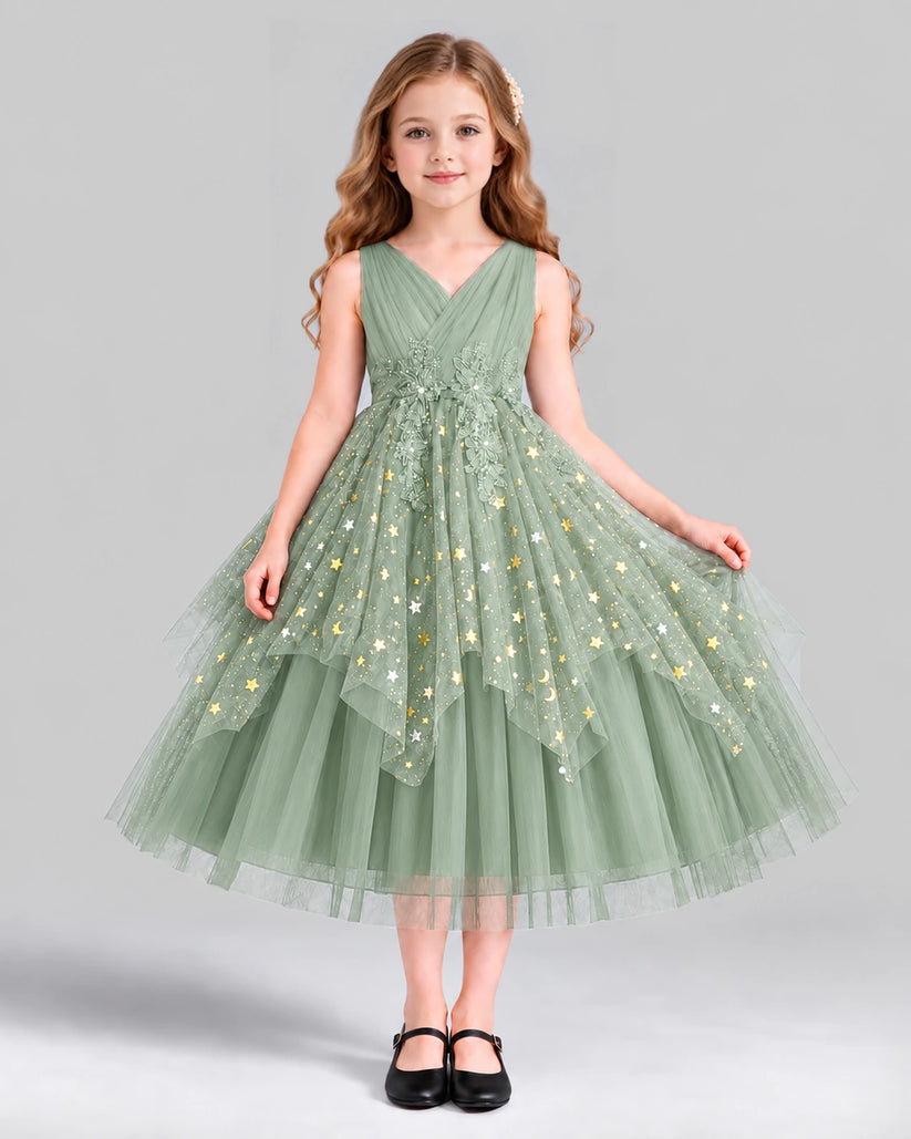 Sage Green Ball Gown Girls Formal Dress Front