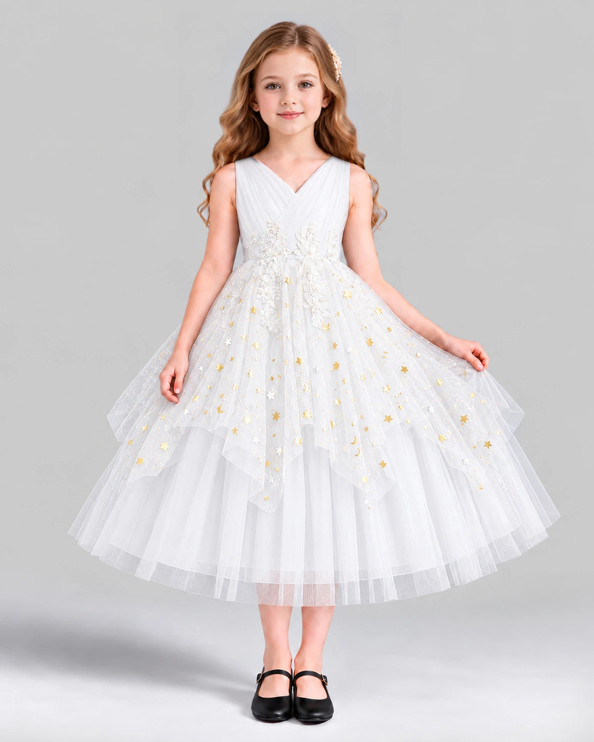 White Ball Gown Girls Formal Dress Front
