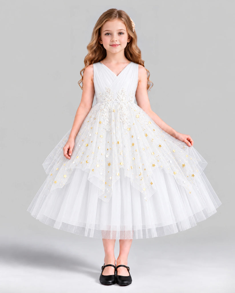 White Ball Gown Girls Formal Dress Front