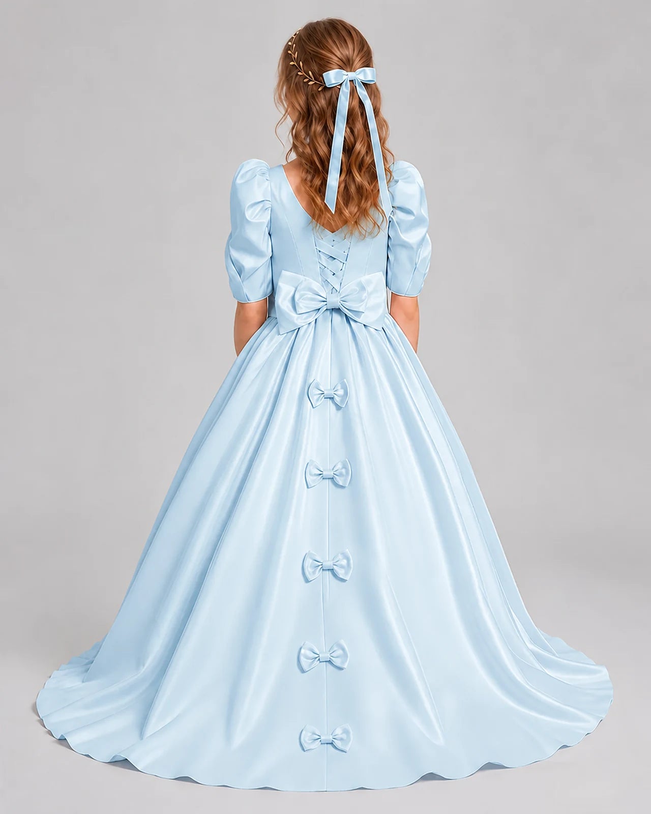 Baby Blue Ball Gown Girls Formal Dresses Back