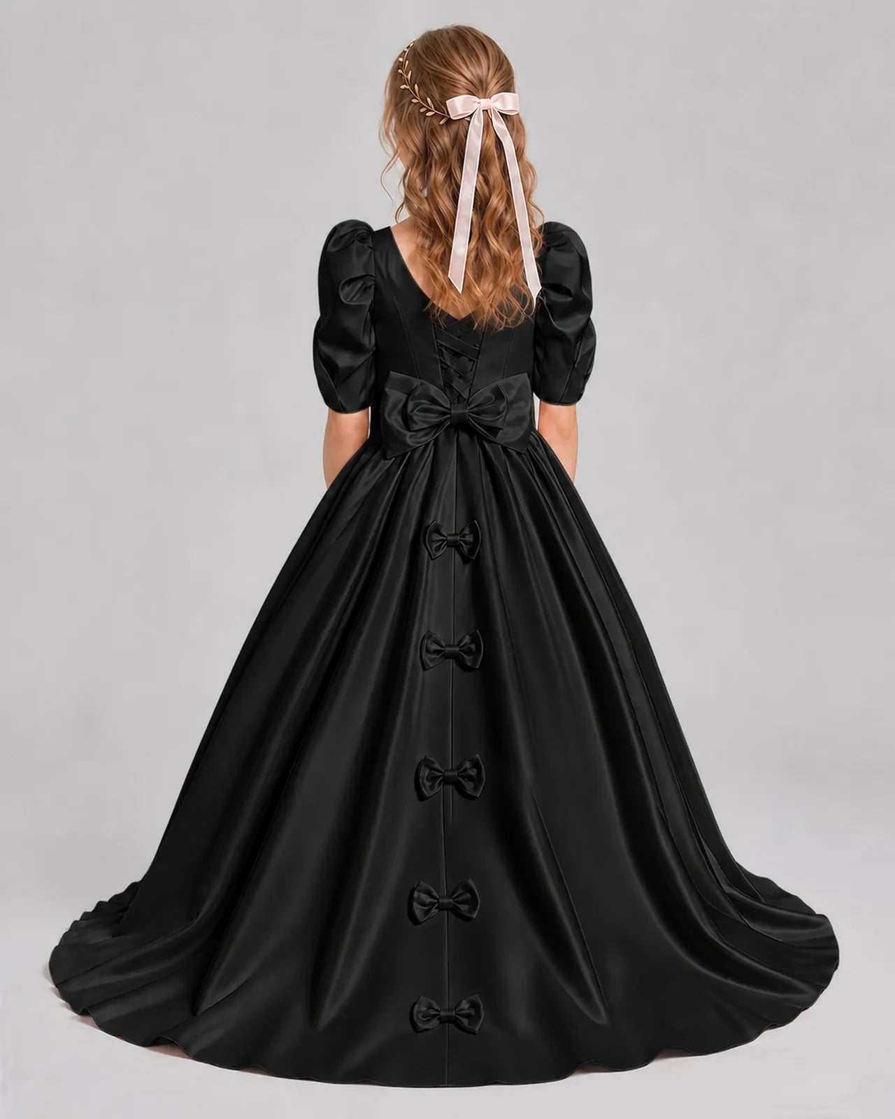 Black Ball Gown Girls Formal Dresses Back