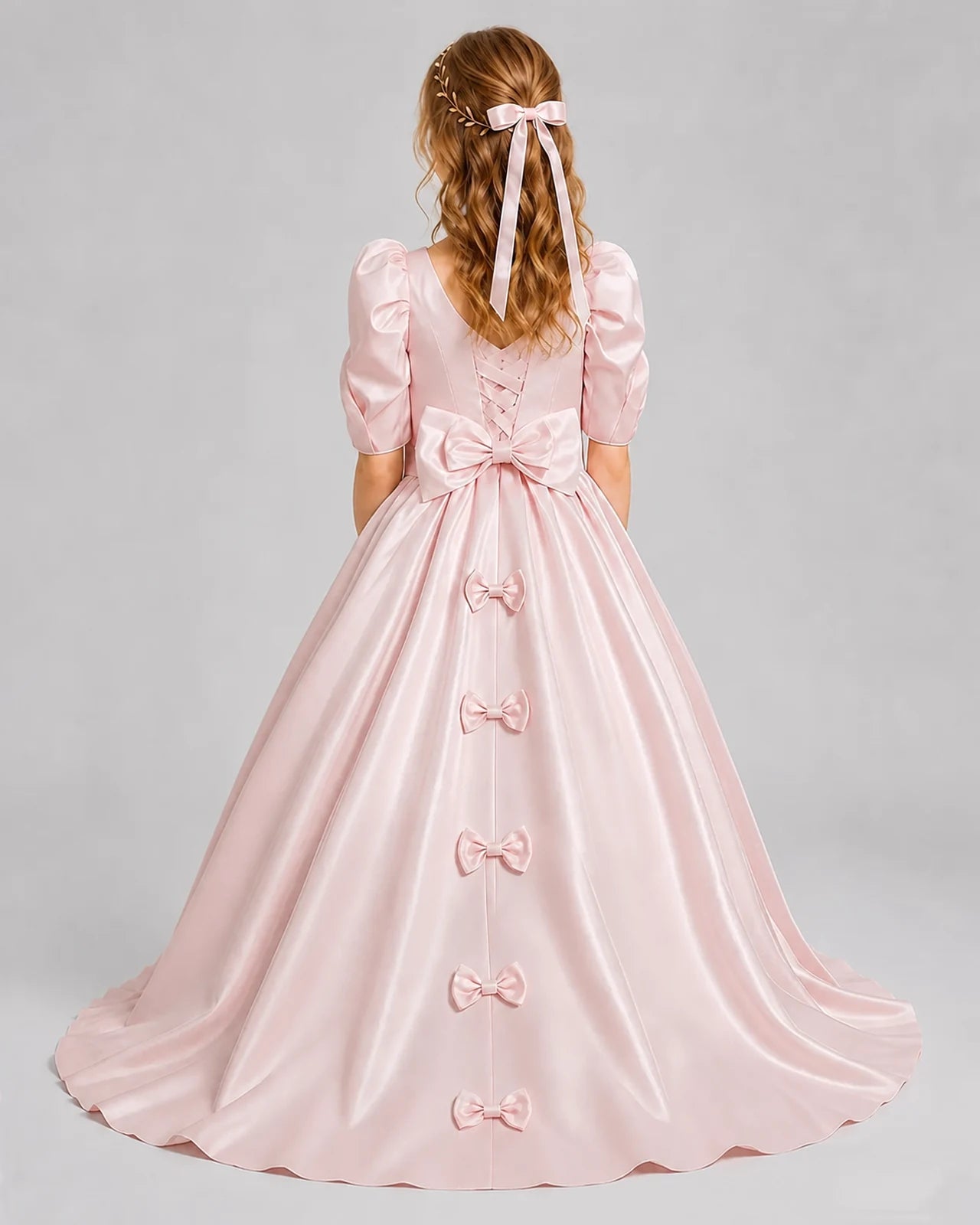 Blush Pink Ball Gown Girls Formal Dresses Back