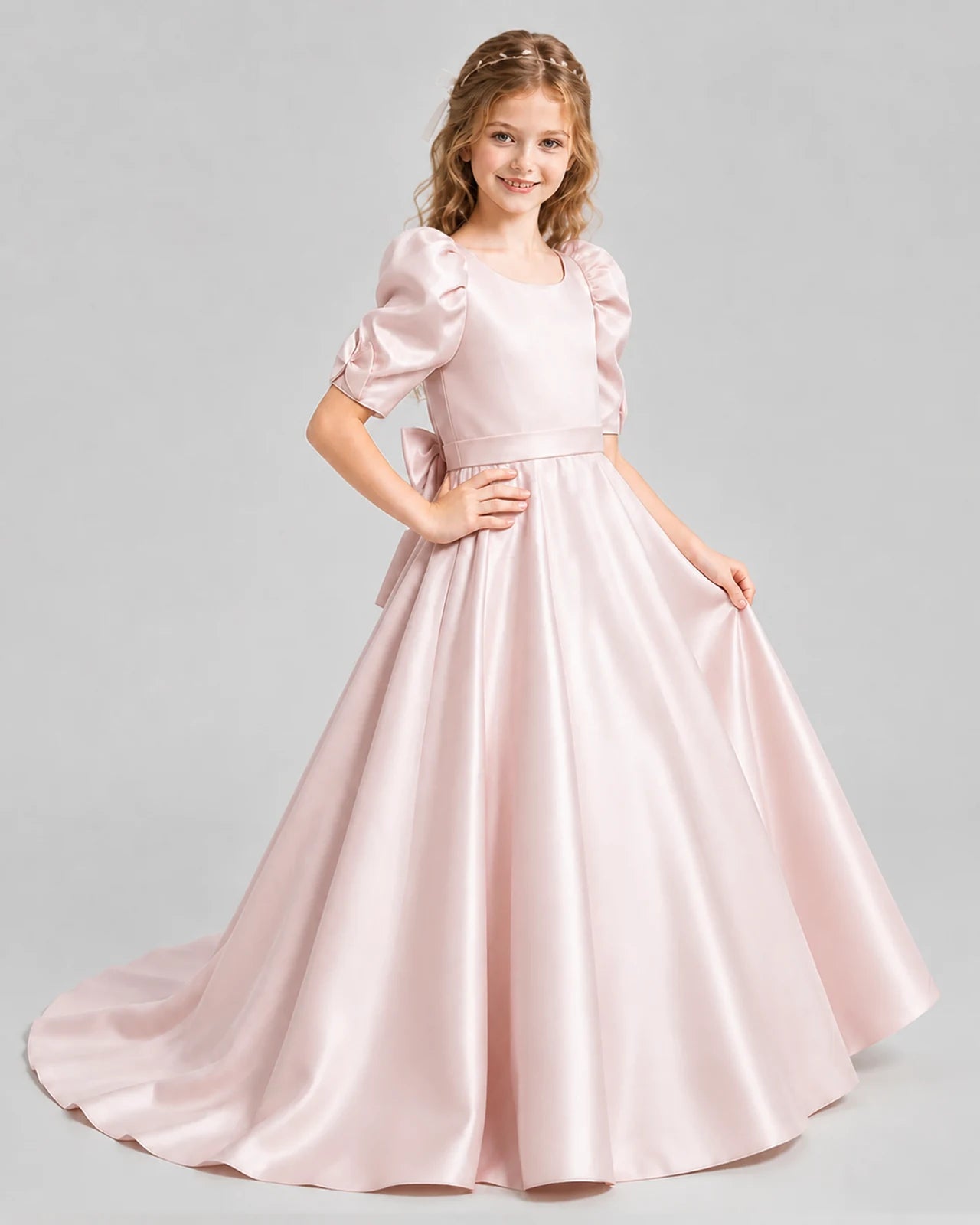 Blush Pink Ball Gown Girls Formal Dresses Side