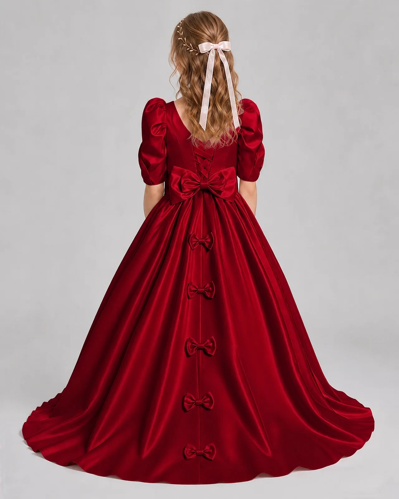 Burgundy Ball Gown Girls Formal Dresses Back