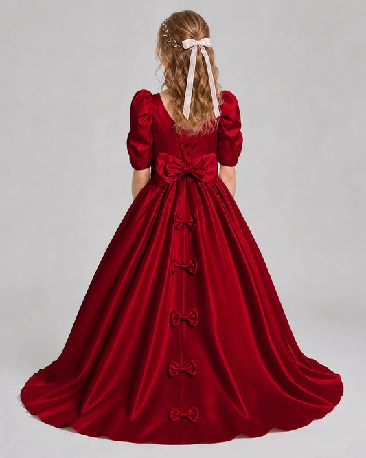 Burgundy Ball Gown Girls Formal Dresses Back