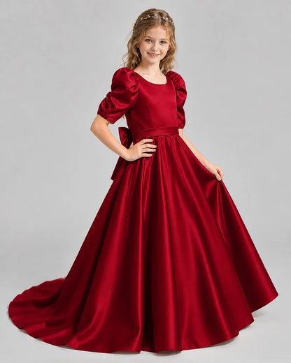 Burgundy Ball Gown Girls Formal Dresses Side