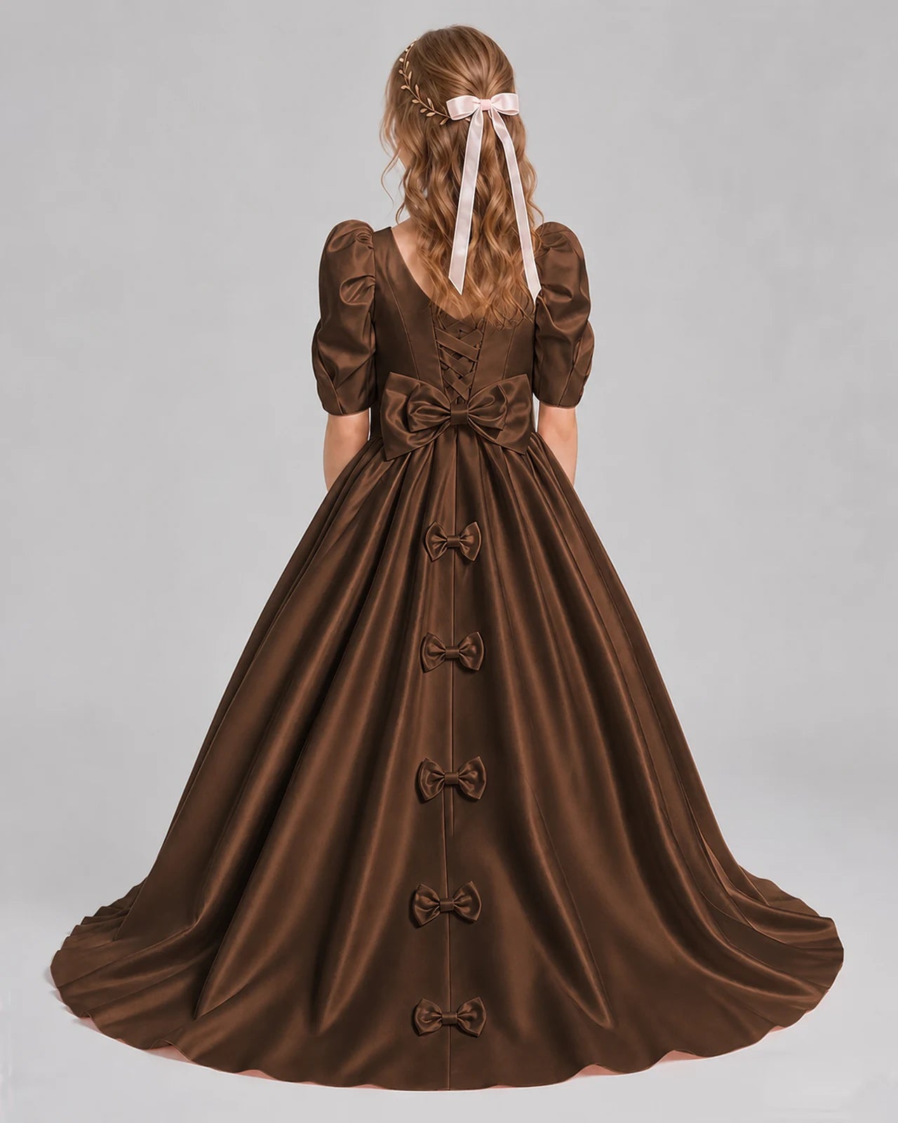 Chocolate Ball Gown Girls Formal Dresses Back