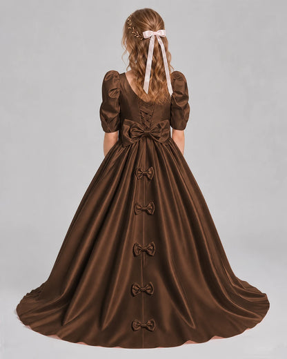 Chocolate Ball Gown Girls Formal Dresses Back