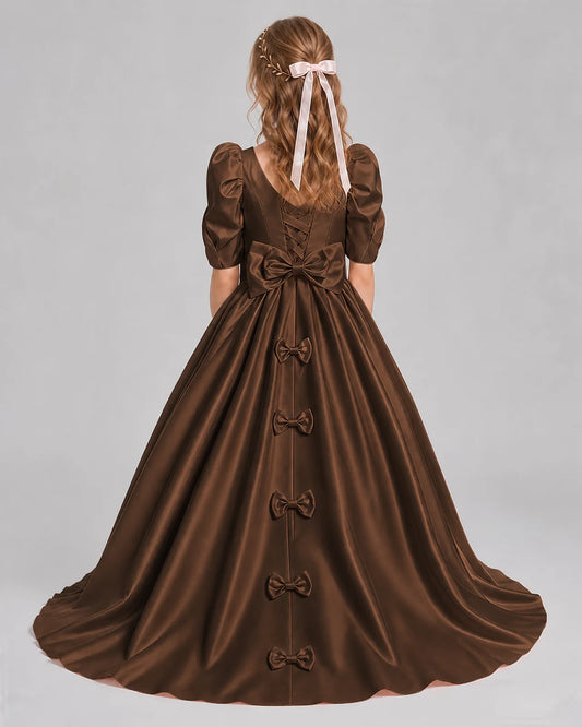 Chocolate Ball Gown Girls Formal Dresses Back