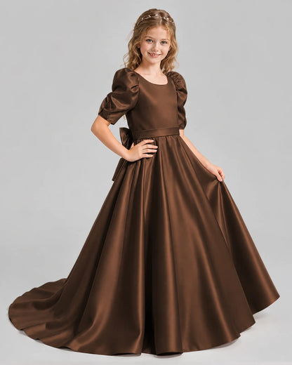 Chocolate Ball Gown Girls Formal Dresses Side