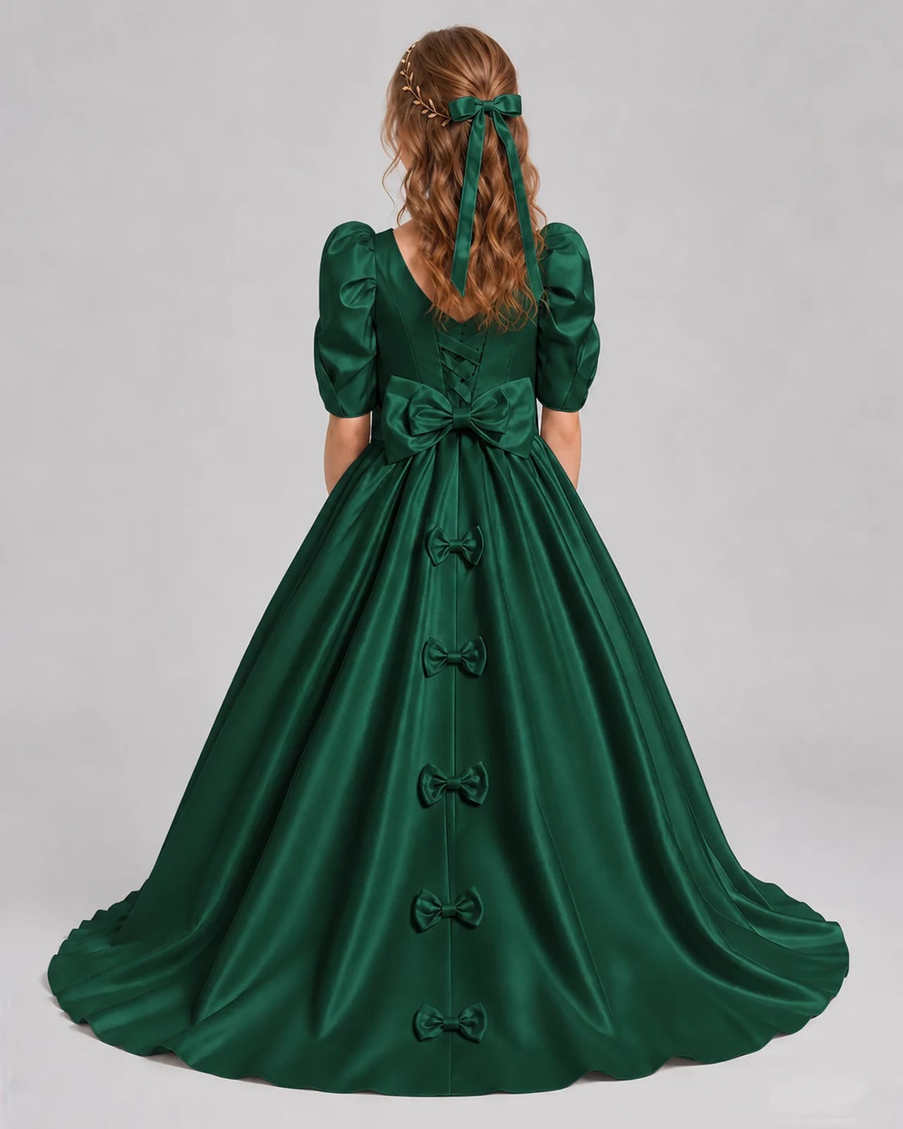 Dark Green Ball Gown Girls Formal Dresses Back