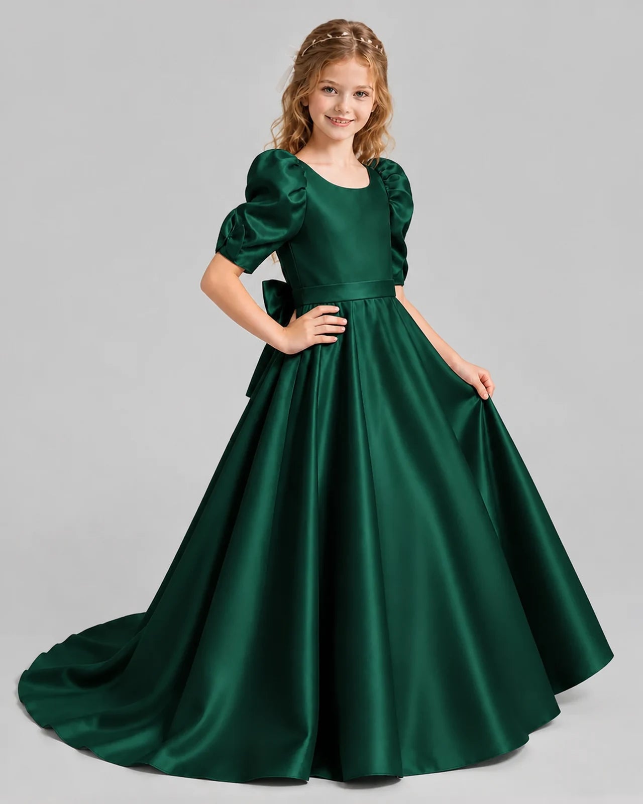 Dark Green Ball Gown Girls Formal Dresses Side