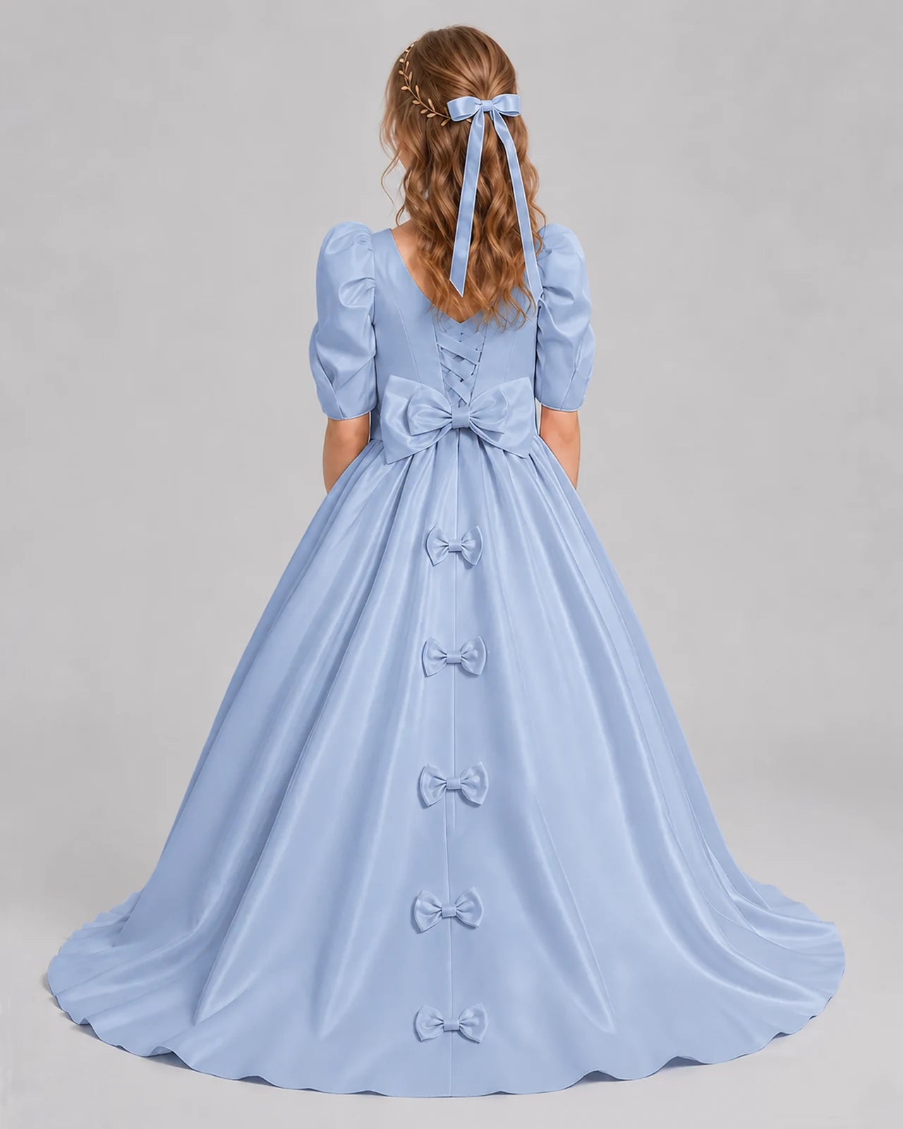 Dusty Blue Ball Gown Girls Formal Dresses Back