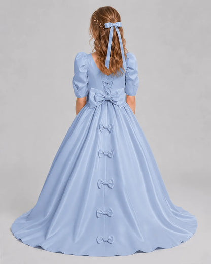 Dusty Blue Ball Gown Girls Formal Dresses Back