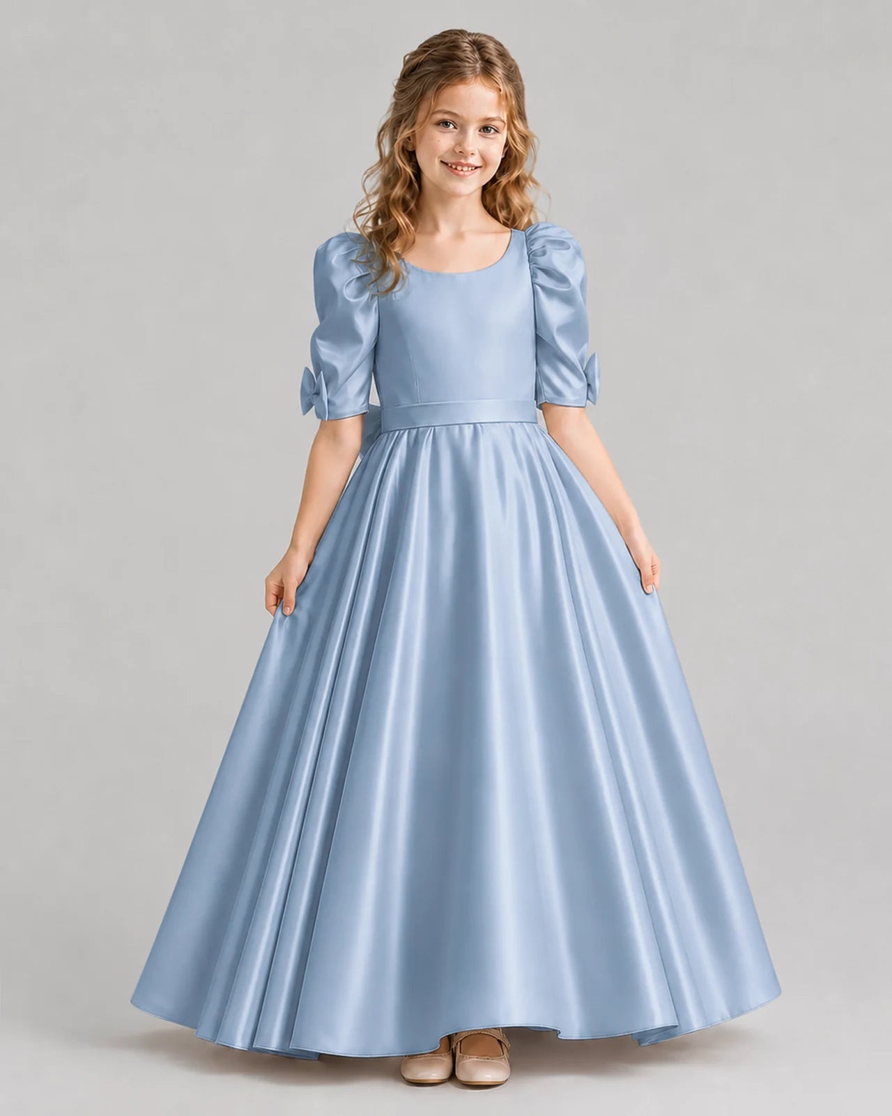 Dusty Blue Ball Gown Girls Formal Dresses Front