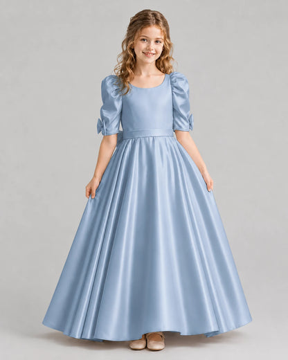 Dusty Blue Ball Gown Girls Formal Dresses Front