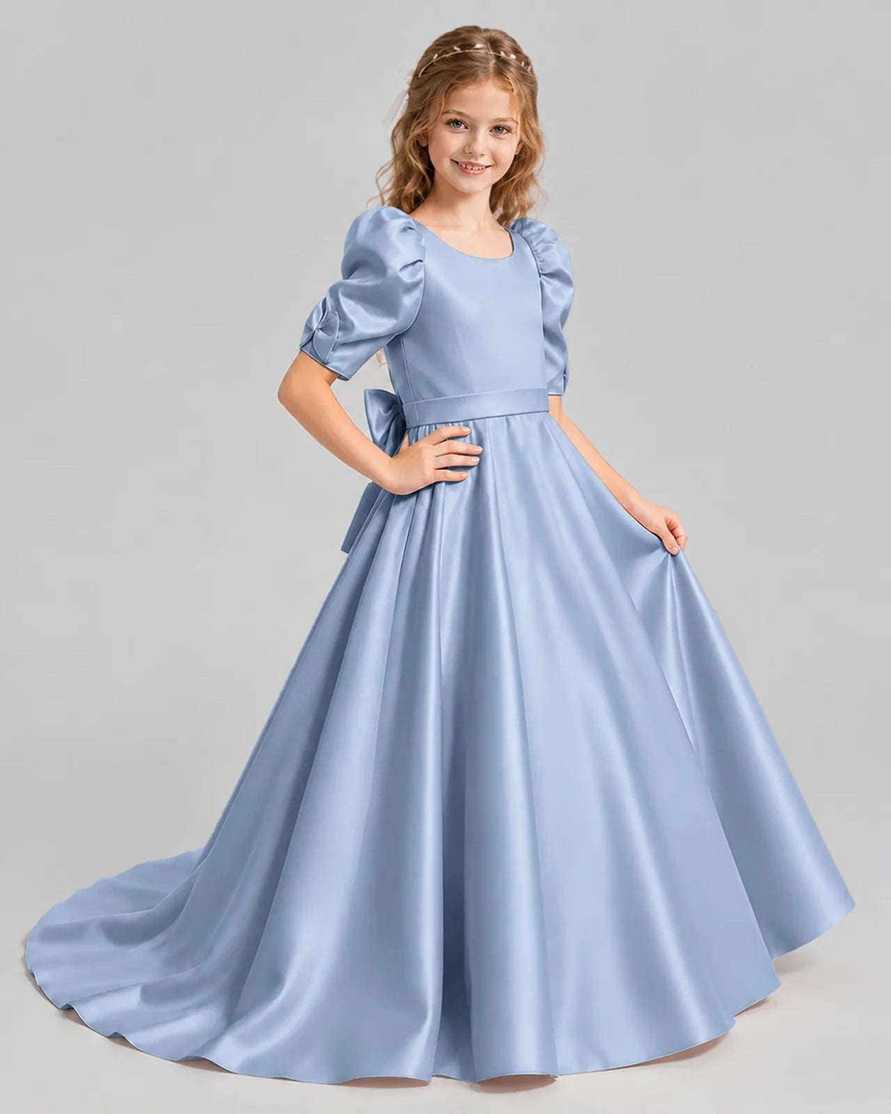 Dusty Blue Ball Gown Girls Formal Dresses Side