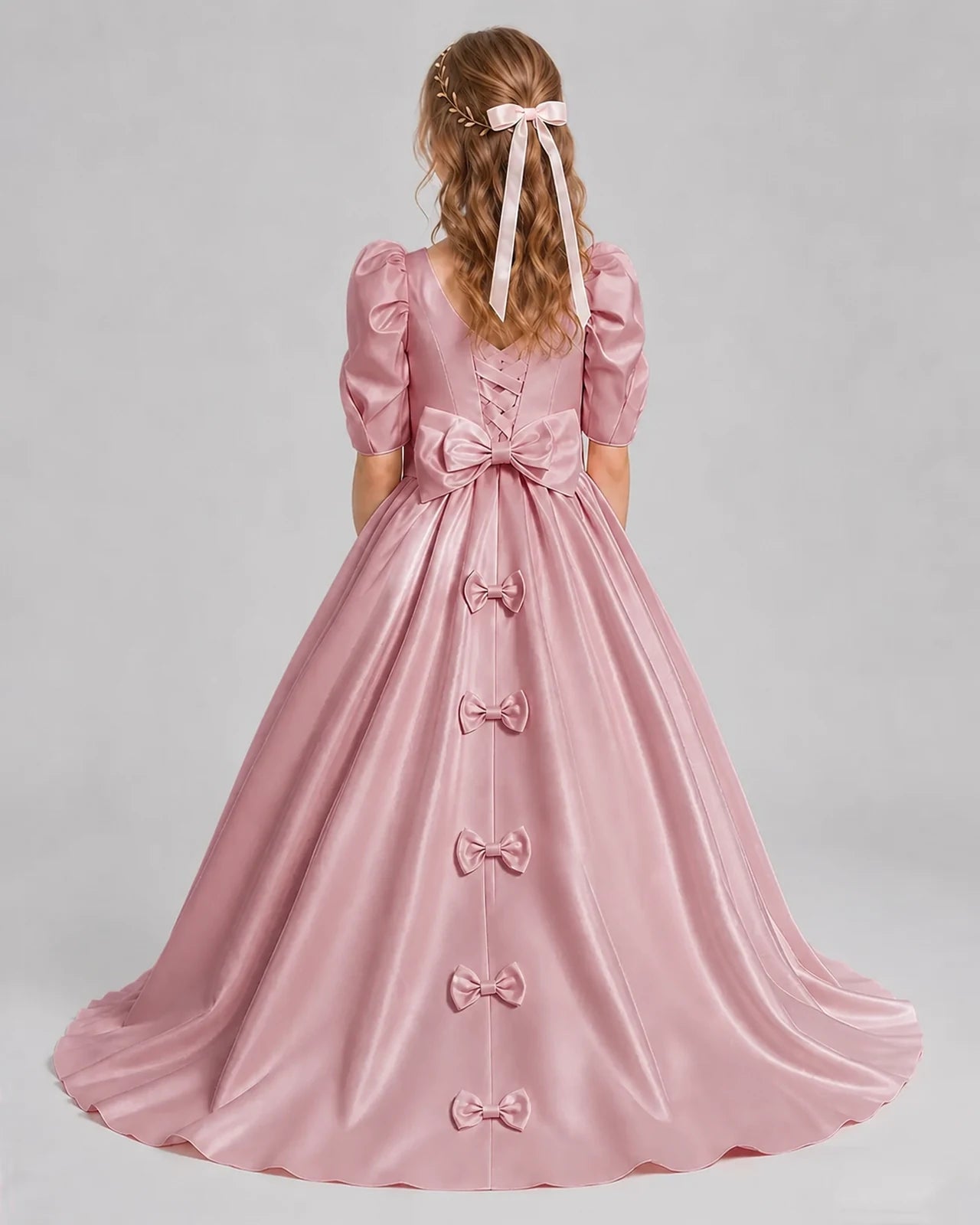 Dusty Rose Ball Gown Girls Formal Dresses Back