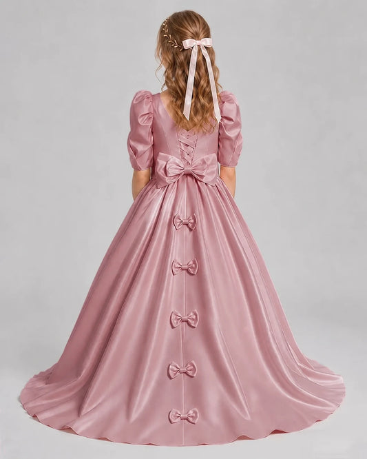 Dusty Rose Ball Gown Girls Formal Dresses Back