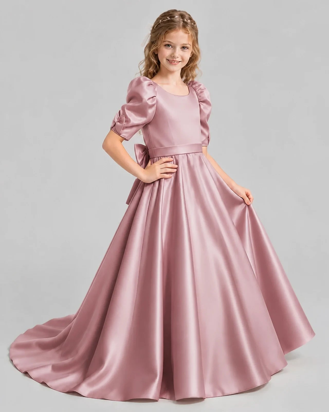Dusty Rose Ball Gown Girls Formal Dresses Side