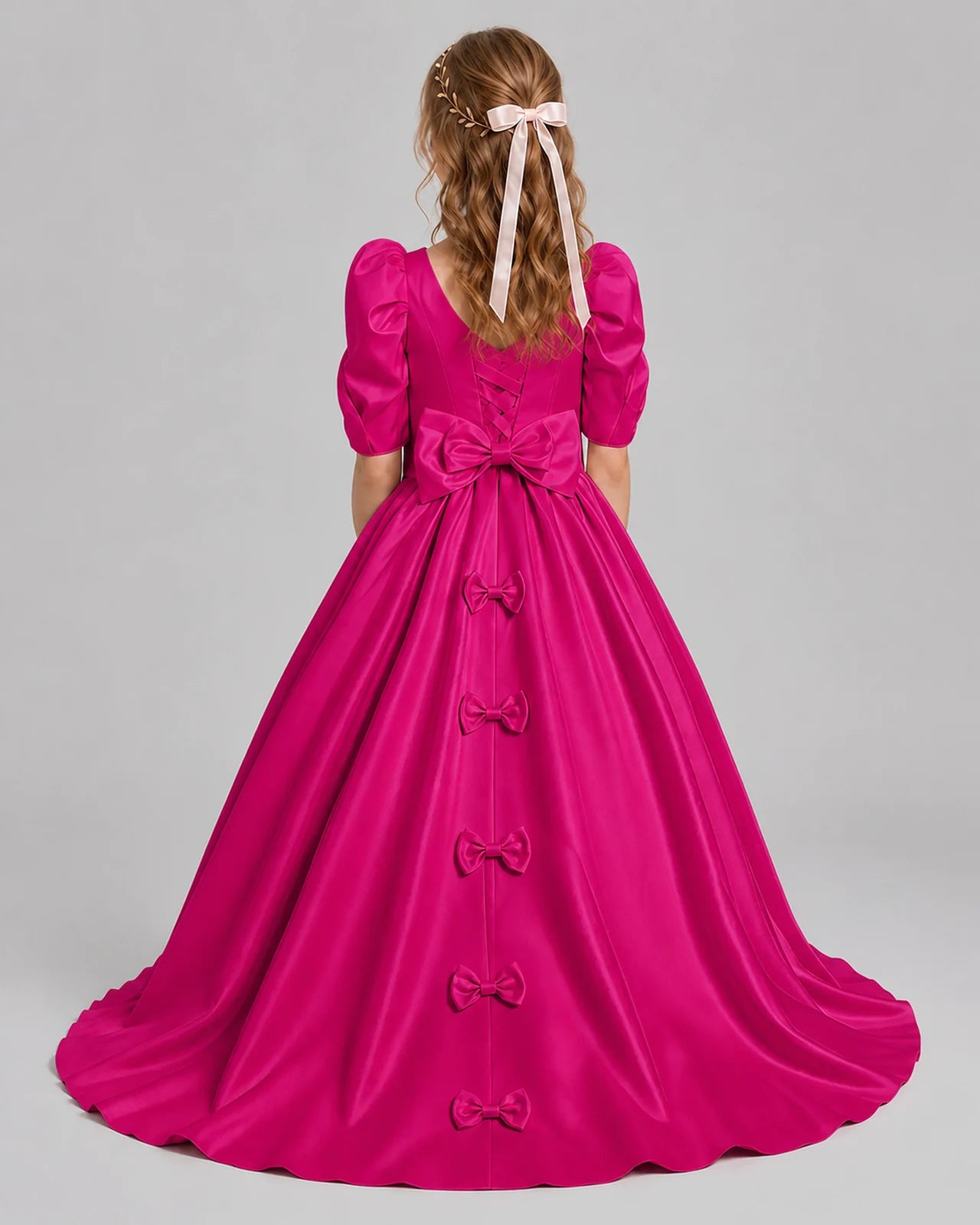 Hot Pink Ball Gown Girls Formal Dresses Back