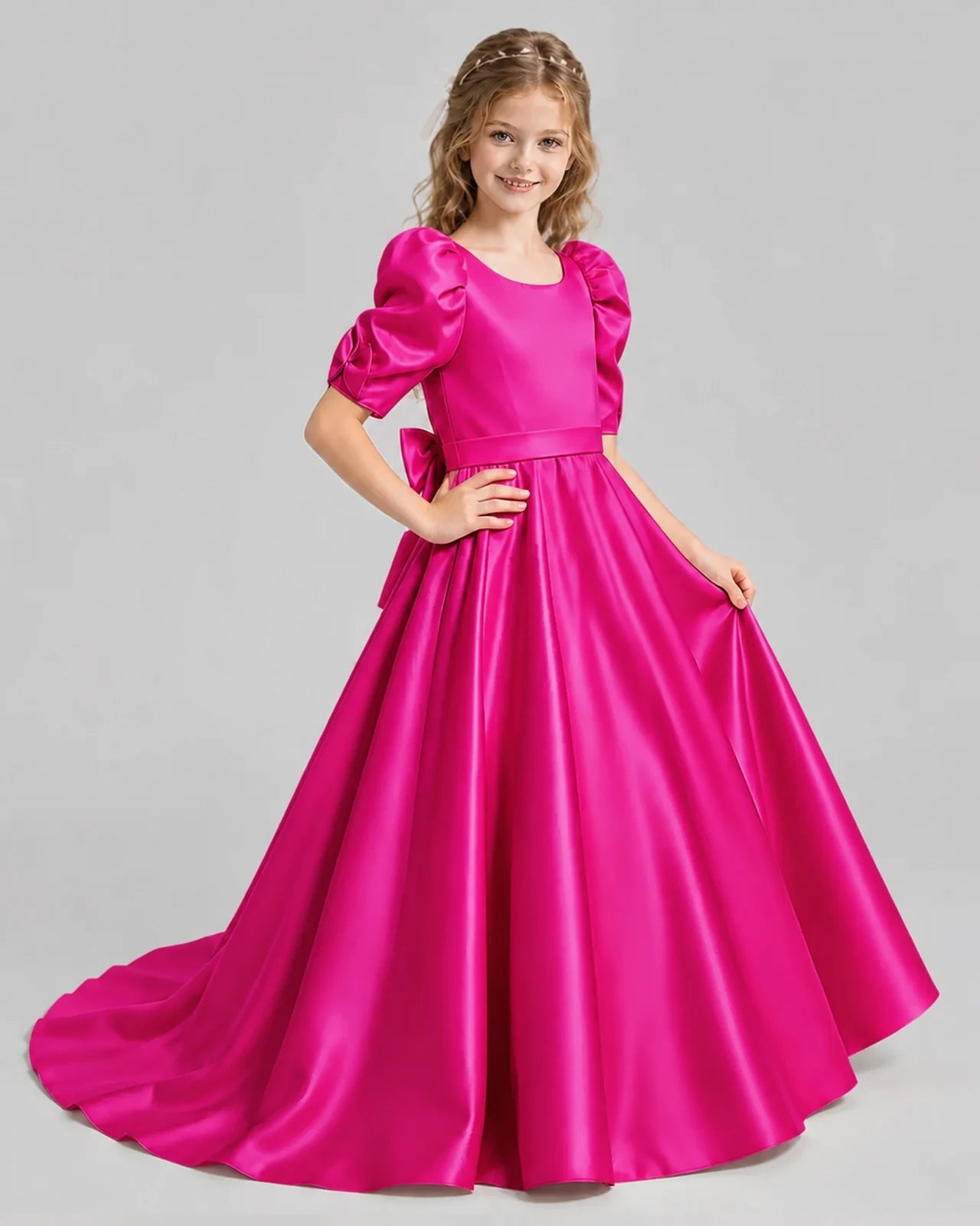 Hot Pink Ball Gown Girls Formal Dresses Side