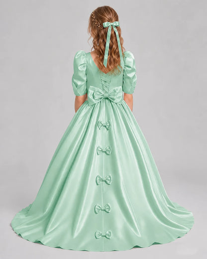 Mint Green Ball Gown Girls Formal Dresses Back