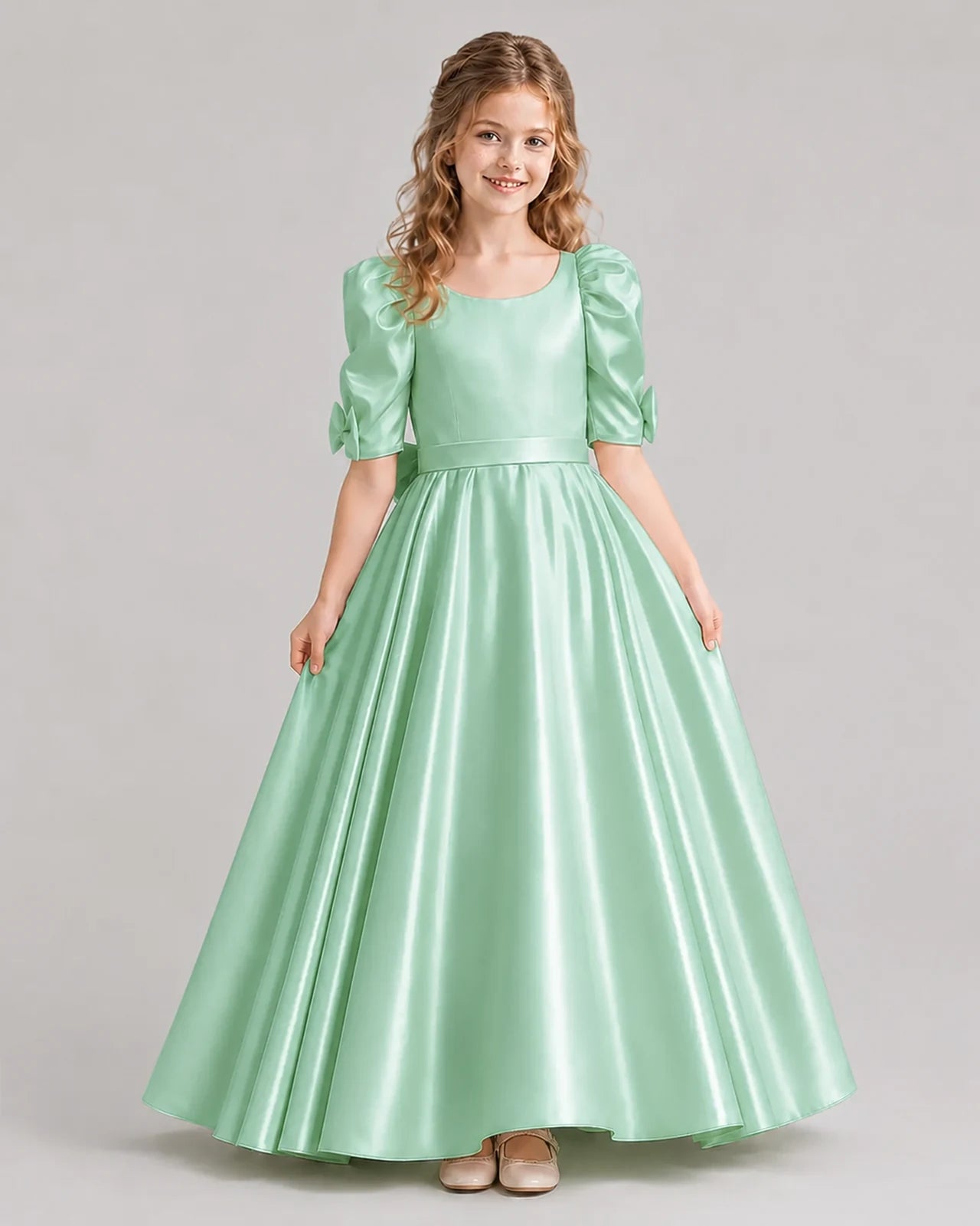 Mint Green Ball Gown Girls Formal Dresses Front