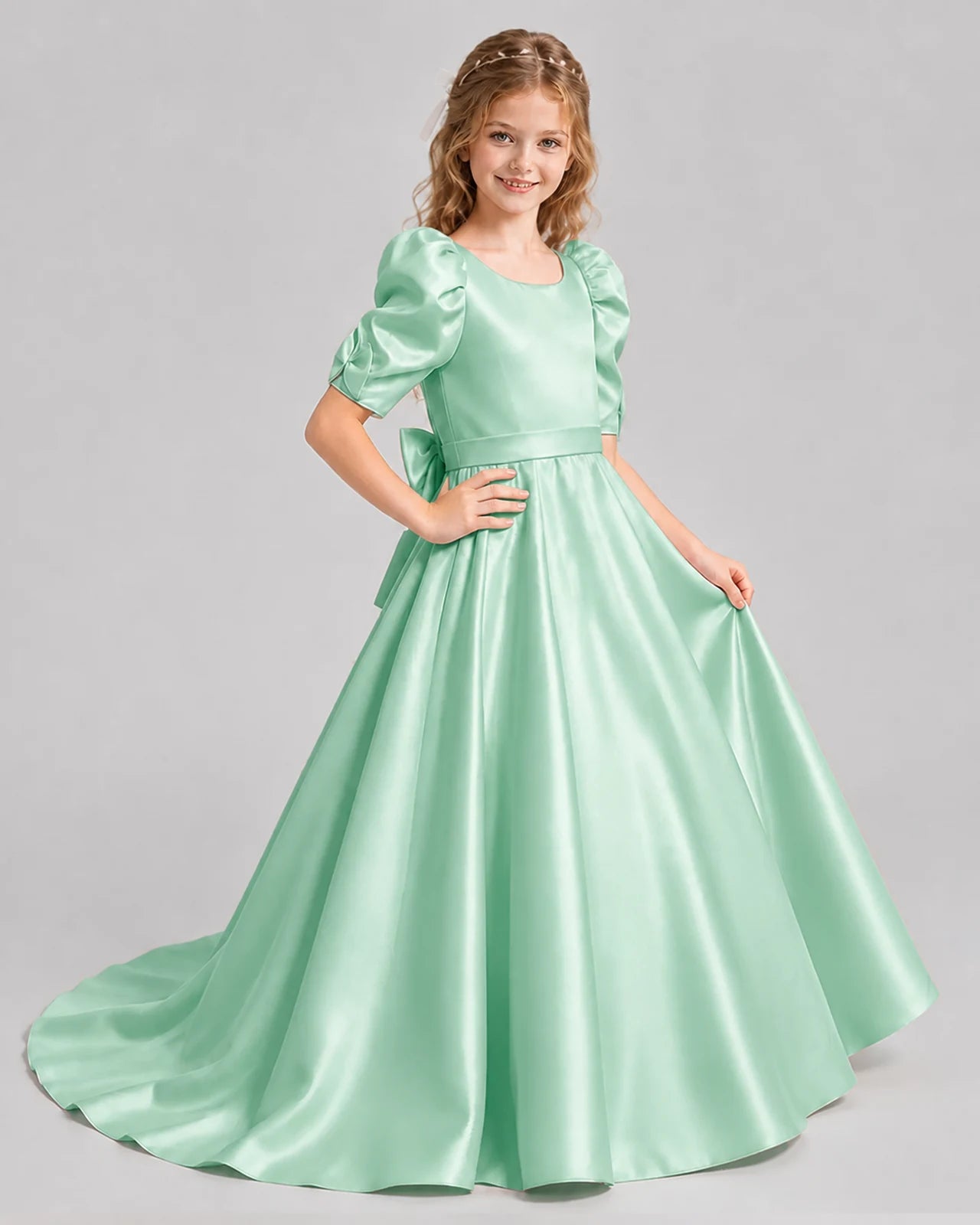 Mint Green Ball Gown Girls Formal Dresses Side