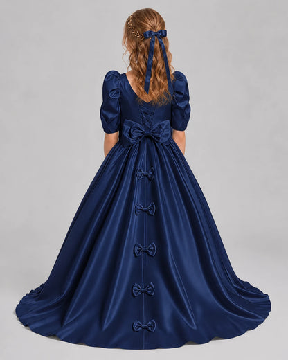 Navy Blue Ball Gown Girls Formal Dresses Back