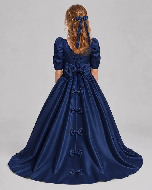 Navy Blue Ball Gown Girls Formal Dresses Back