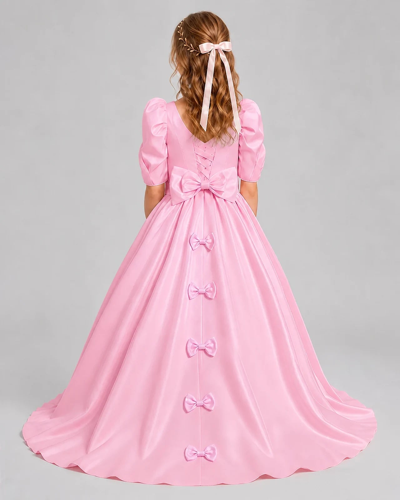 Pink Ball Gown Girls Formal Dresses Back