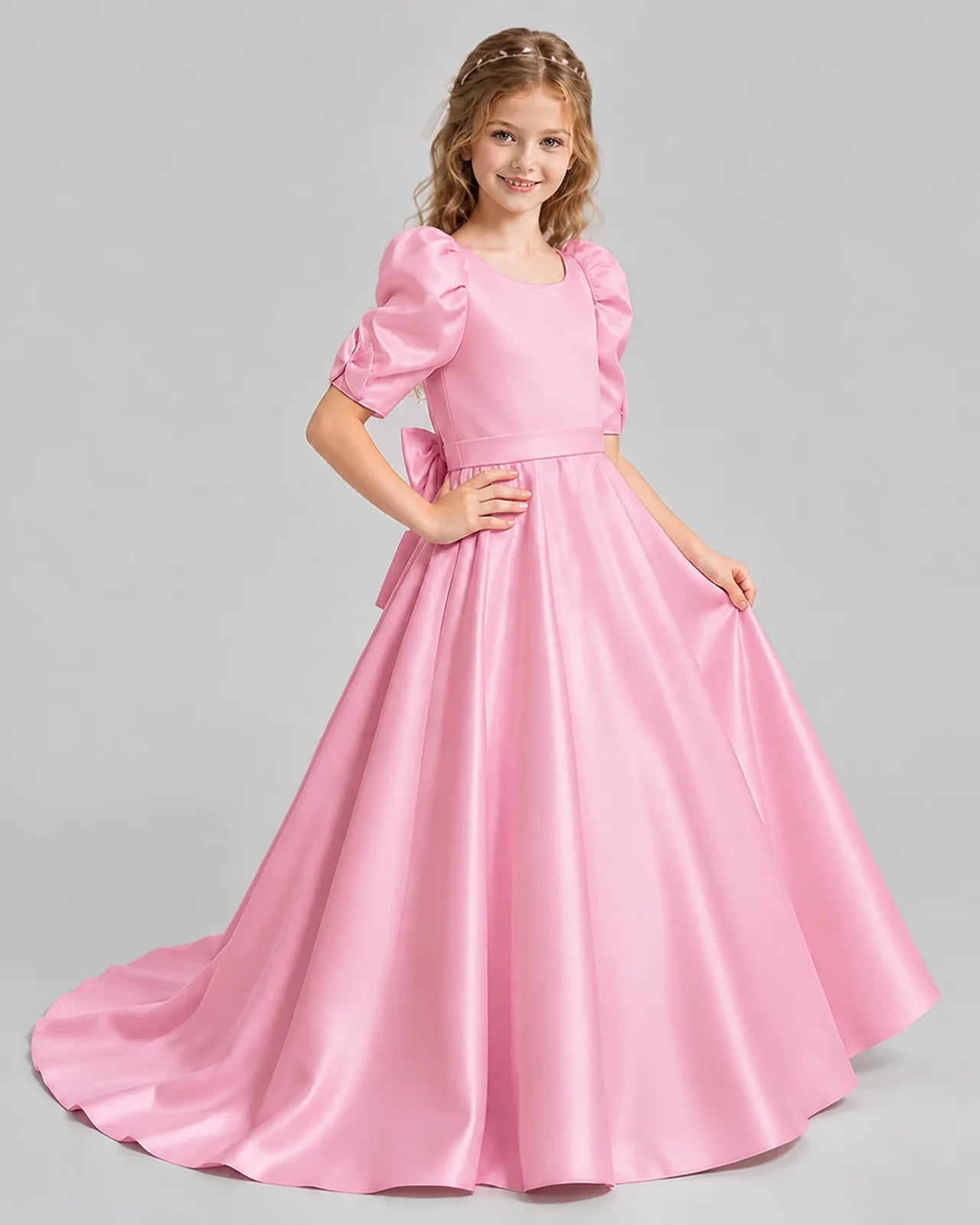 Pink Ball Gown Girls Formal Dresses Side