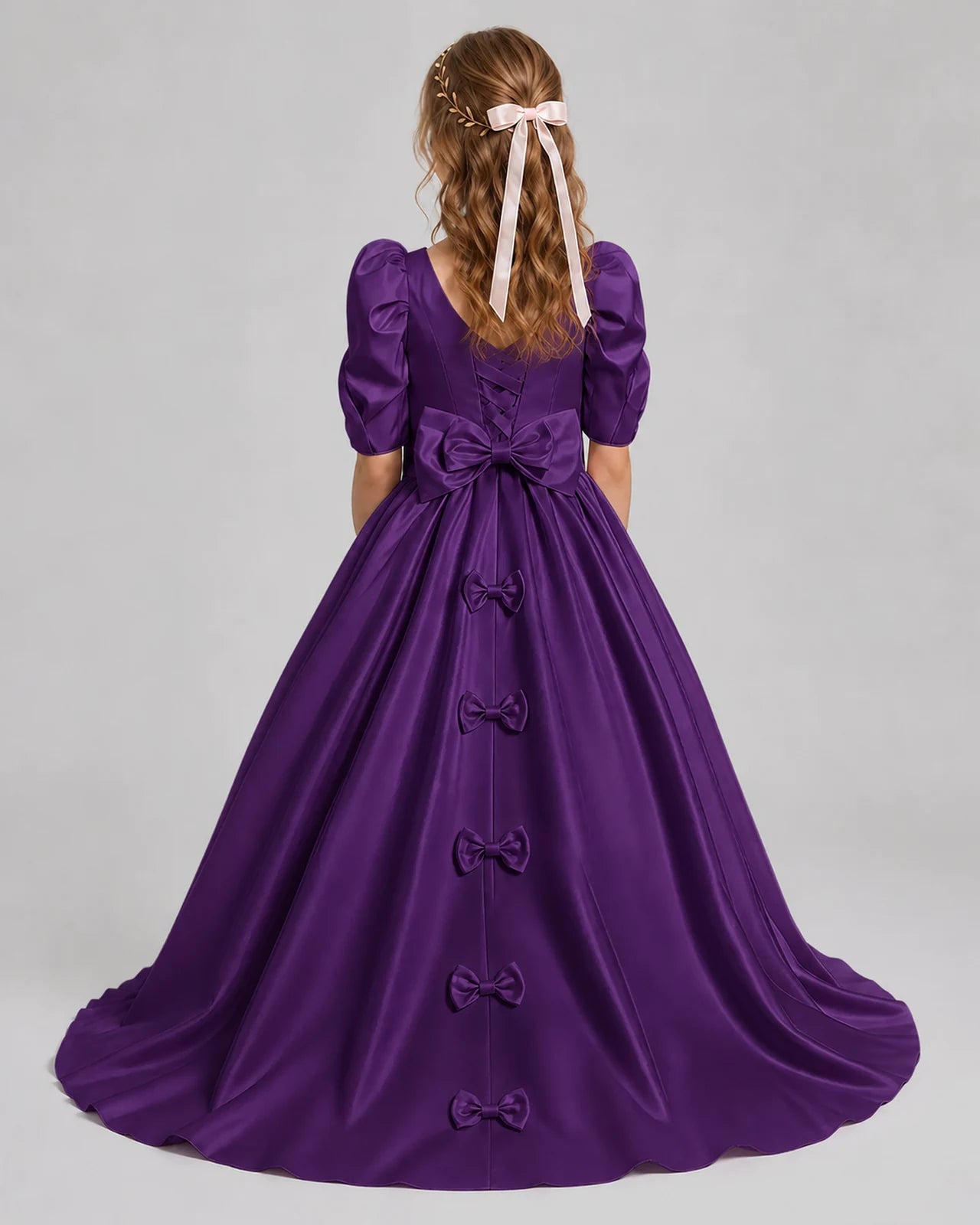 Purple Ball Gown Girls Formal Dresses Back