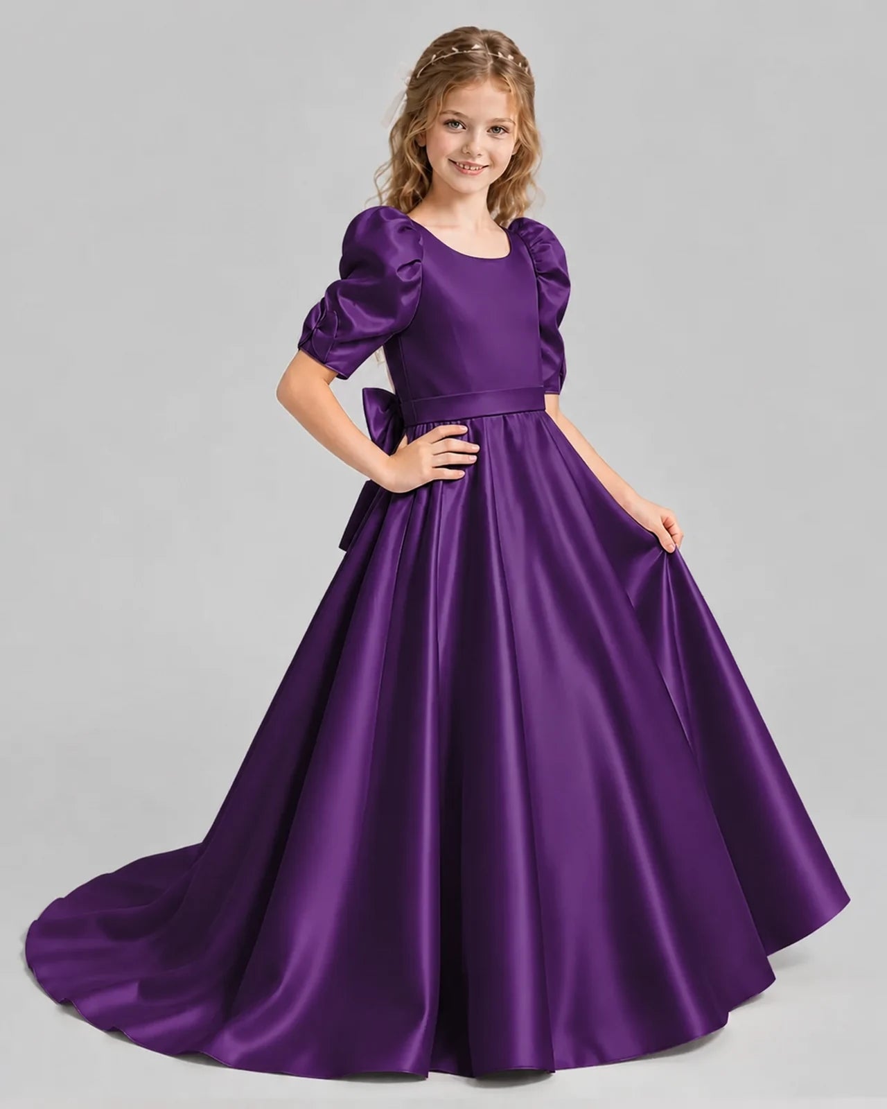 Purple Ball Gown Girls Formal Dresses Side