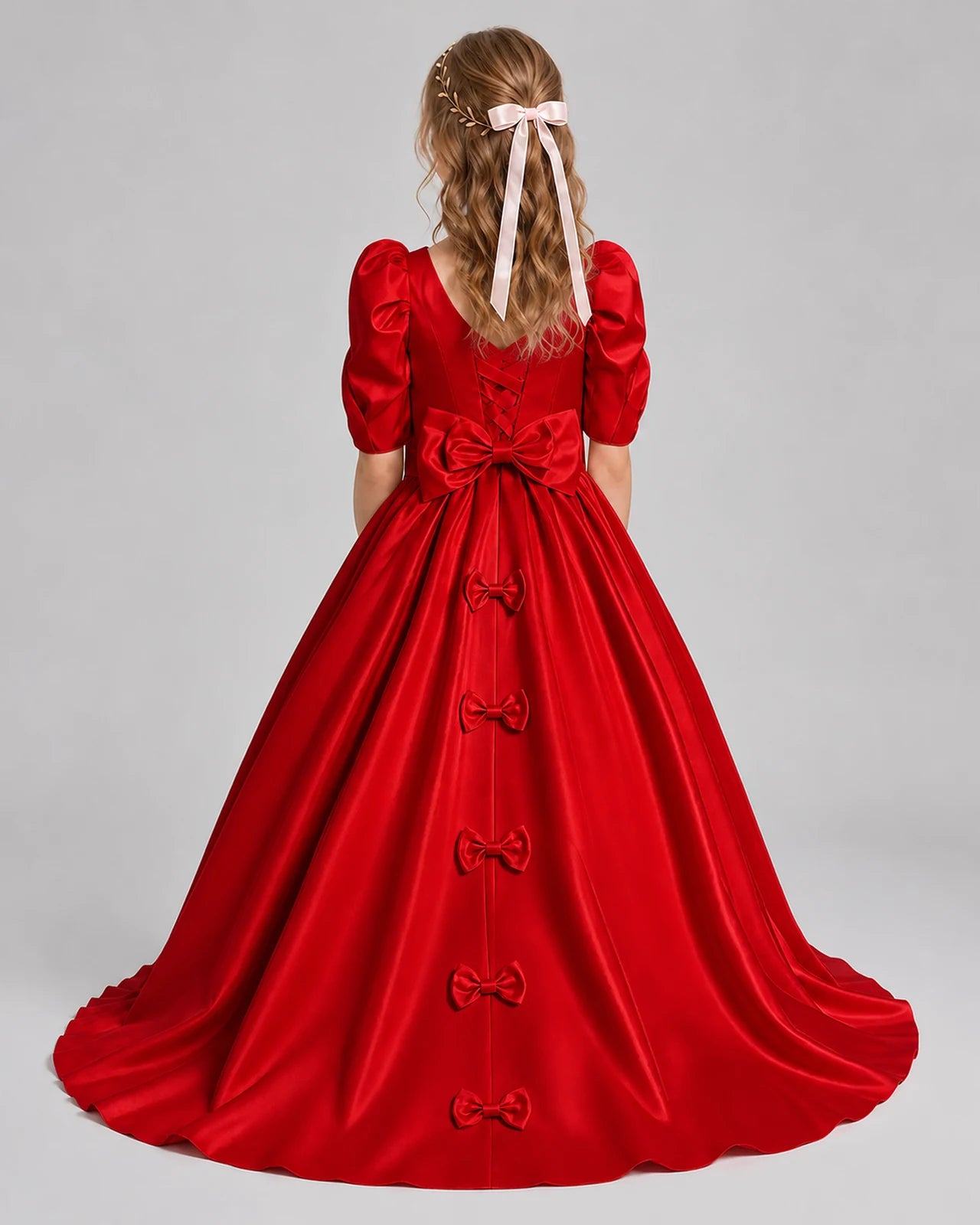 Red Ball Gown Girls Formal Dresses Back